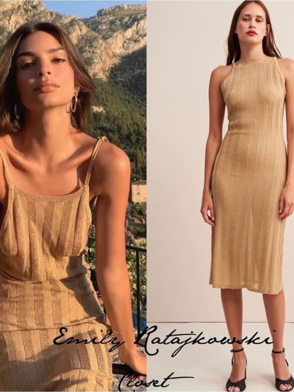 Rouje Paris gold metallic Knit Tie-Shoulder Maxi Dress